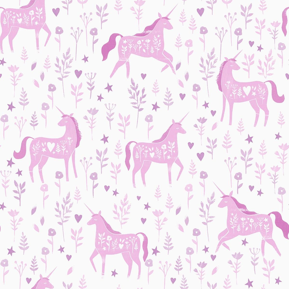 Folk Unicorn Wallpaper - Pink - Muriva
