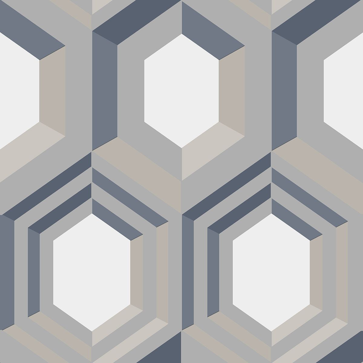 Galactik Hexagon Wallpaper - Cream & Blue - Muriva
