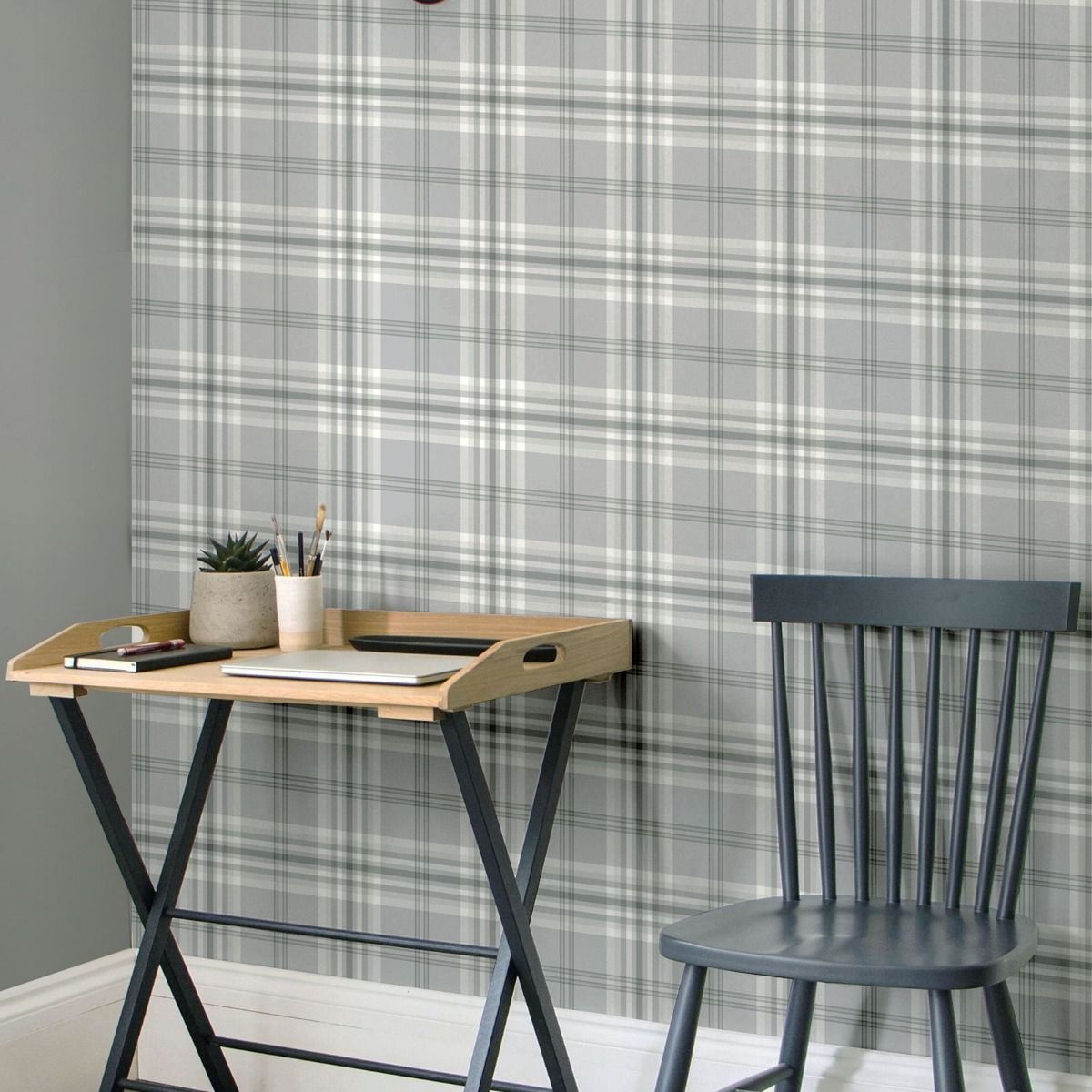 Kelso Check Wallpaper - Light Grey - Muriva