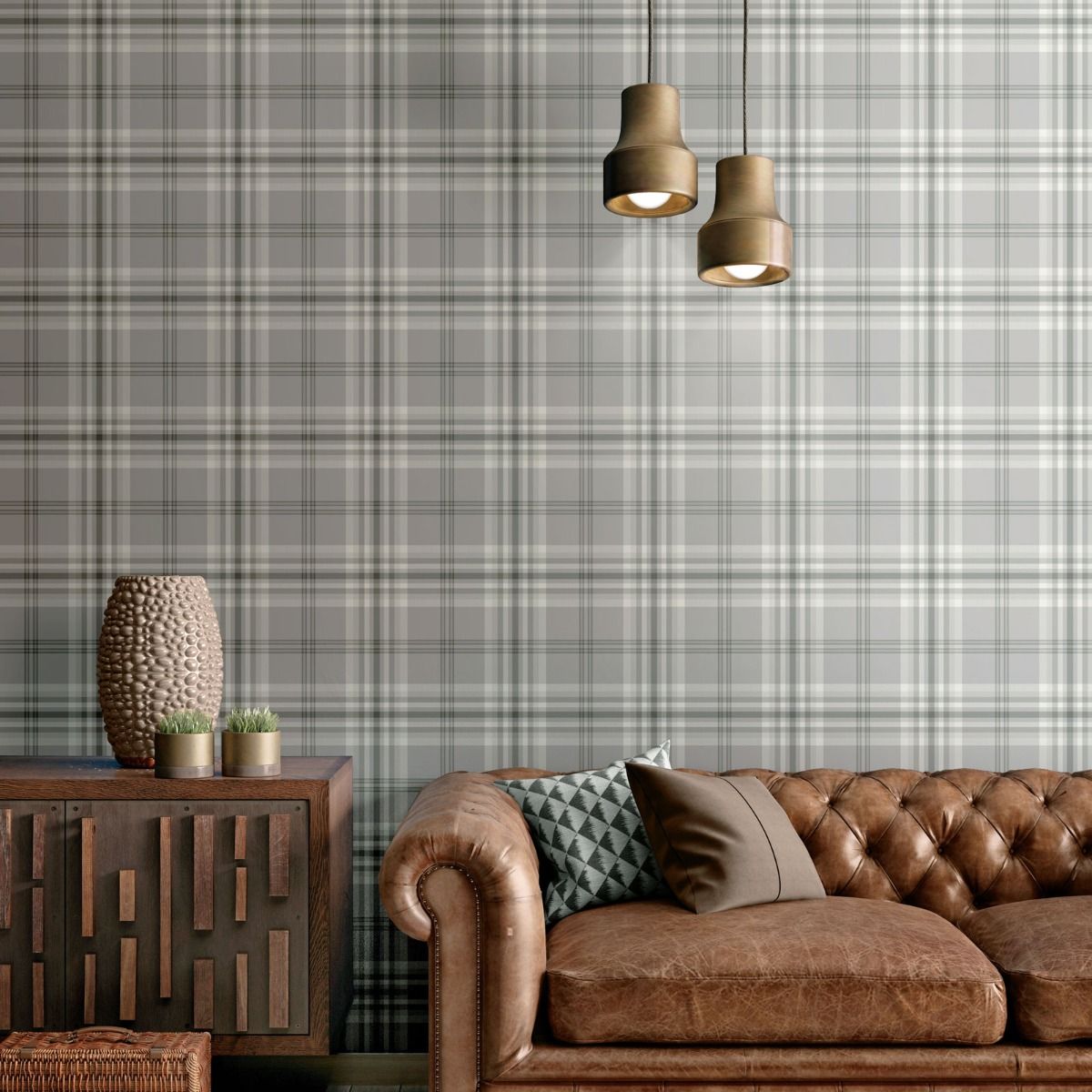 Kelso Check Wallpaper - Light Grey - Muriva