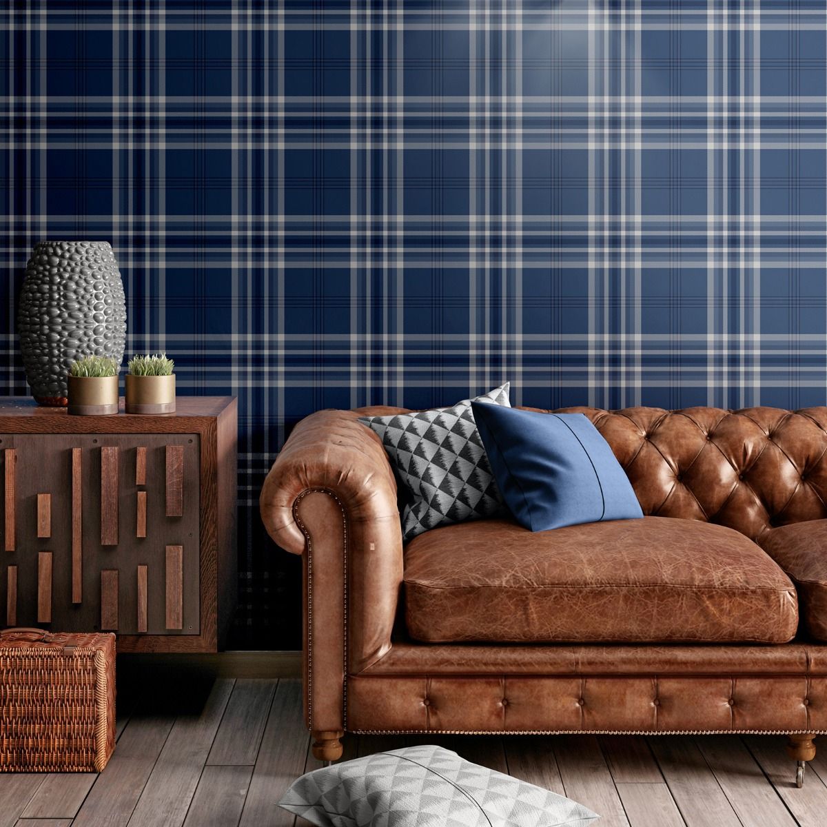 Kelso Check Wallpaper - Navy - Muriva