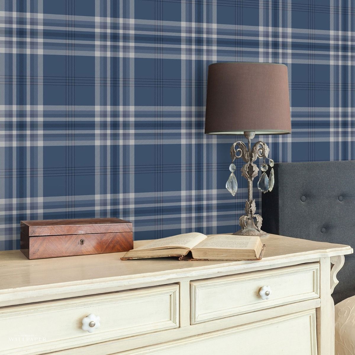 Kelso Check Wallpaper - Navy - Muriva