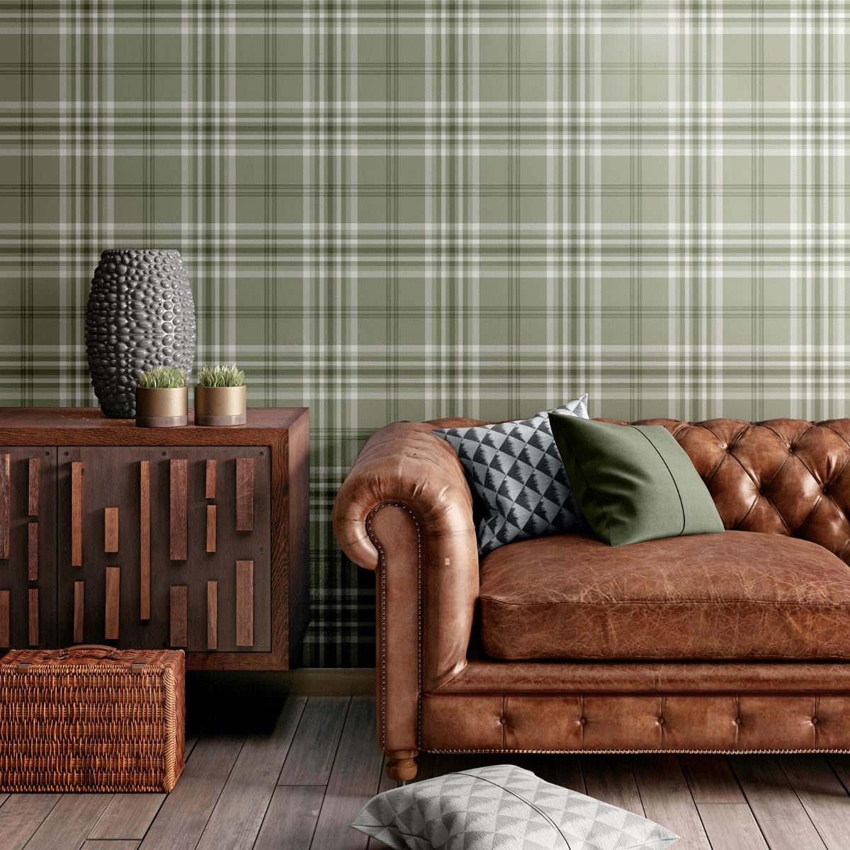 Kelso Check Wallpaper - Sage Green - Muriva
