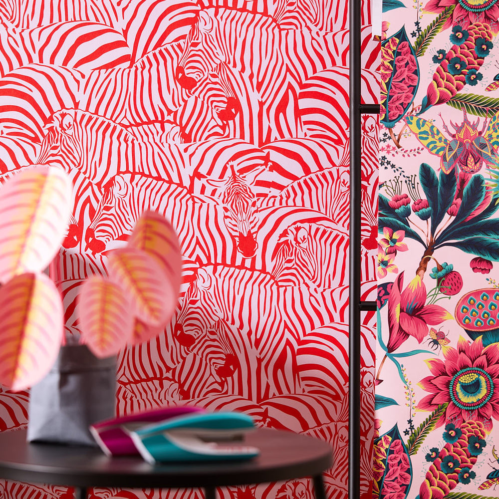 LH900314 - Hide and Seek Wallpaper - Red & Pink - Lust Home