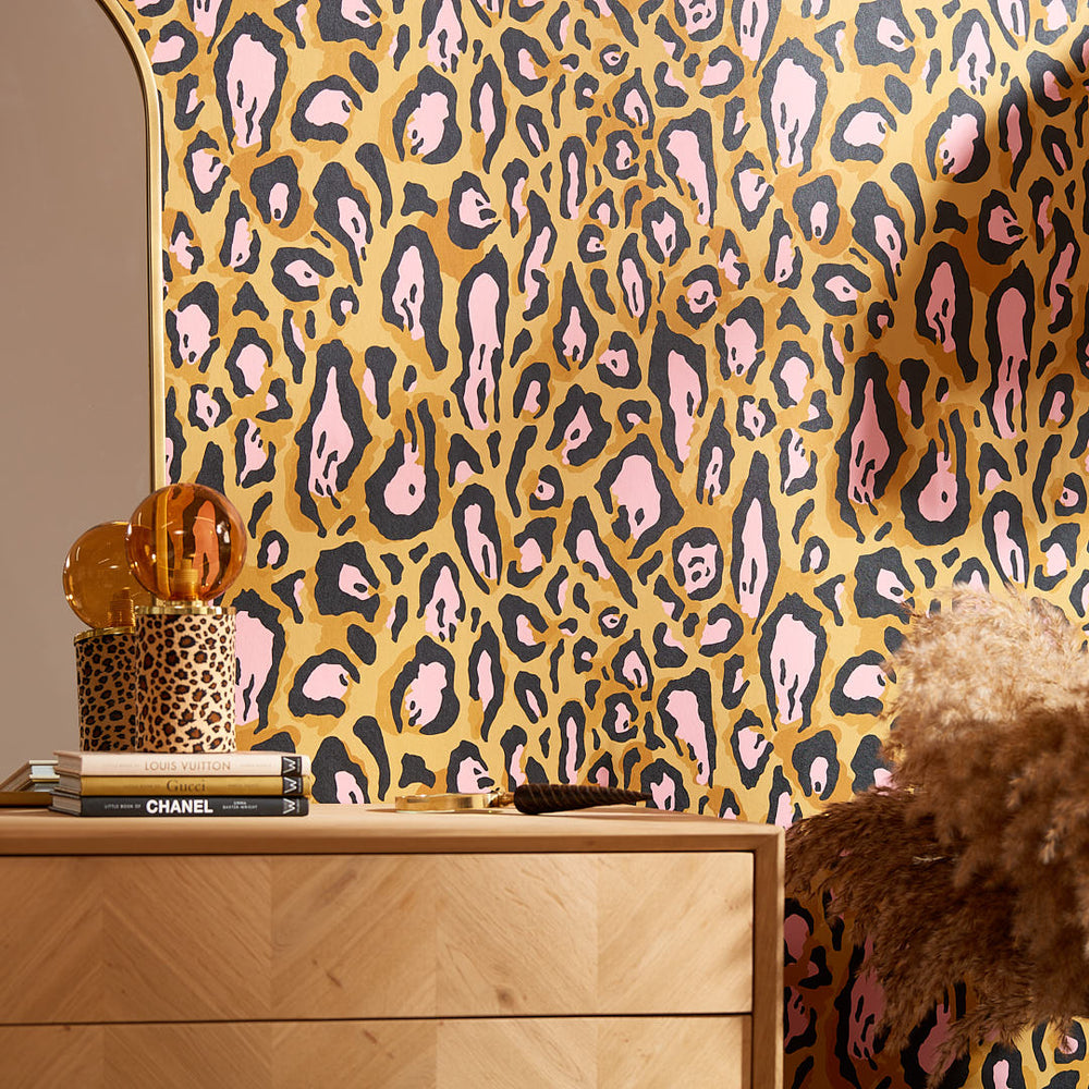 LH900399 - Animal Instinct Wallpaper - Ochre & Pink - Lust Home