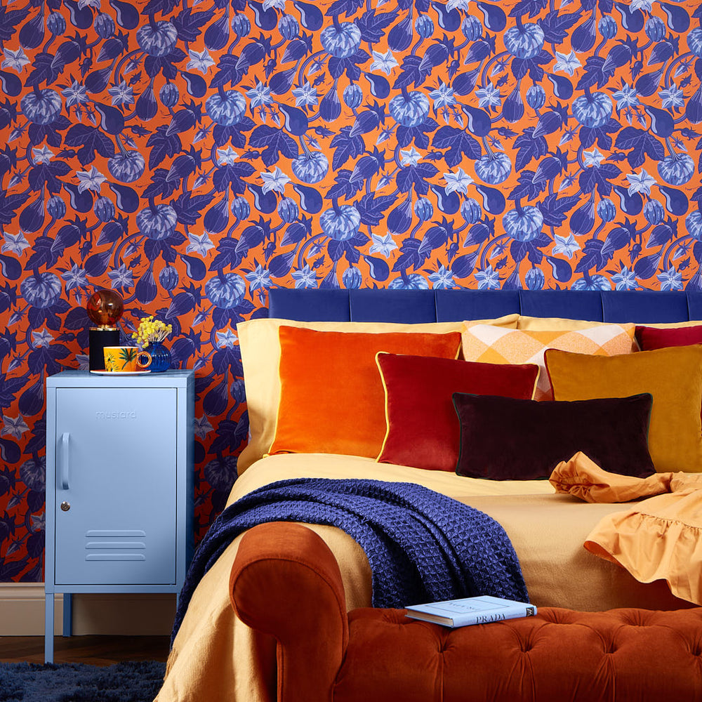 LH900424 - Pumpkin Squash wallpaper - Pumpkin Spice Orange & Indigo - Lust Home