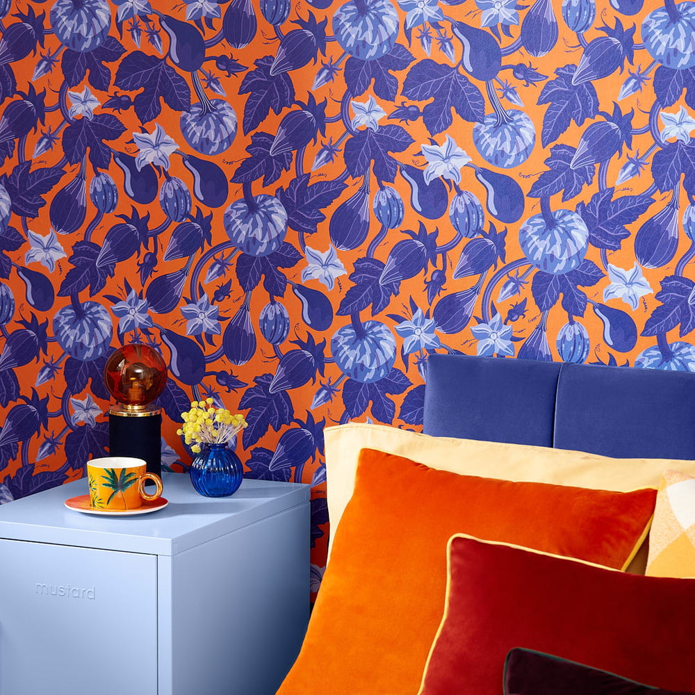 LH900424 - Pumpkin Squash wallpaper - Pumpkin Spice Orange & Indigo - Lust Home