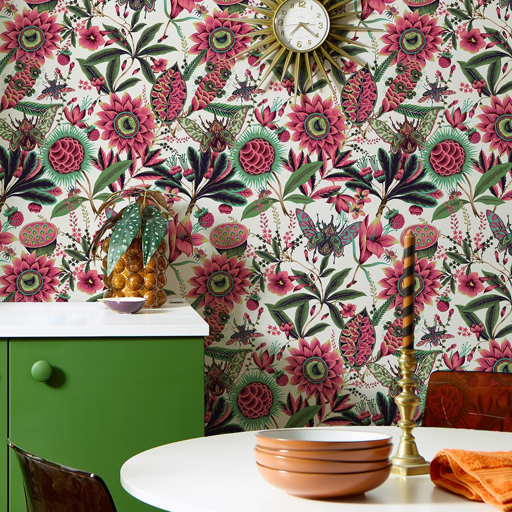 LH900594 - Pandora Wallpaper - Hot Pink, Forest Green & Cream - Lust Home