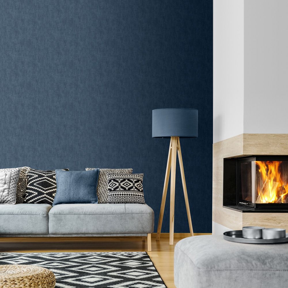 Linen Texture Effect Wallpaper - Blue - Muriva