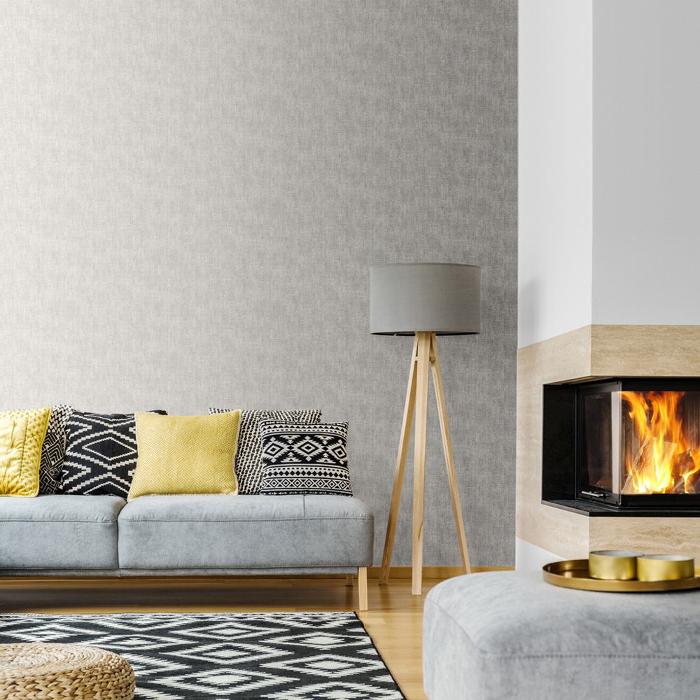 Linen Texture Effect Wallpaper - Grey - Muriva