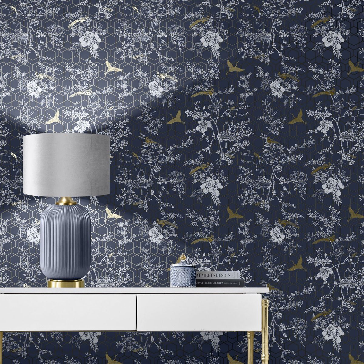 Lipsy Himara Wallpaper - Blue / Gold - Muriva