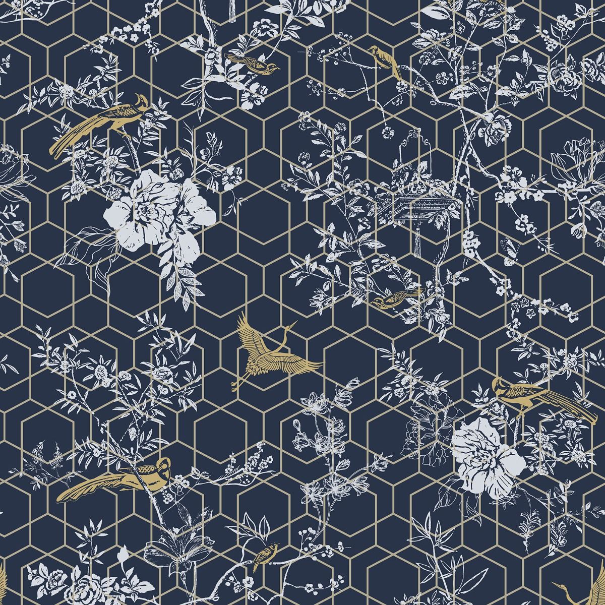 Lipsy Himara Wallpaper - Blue / Gold - Muriva