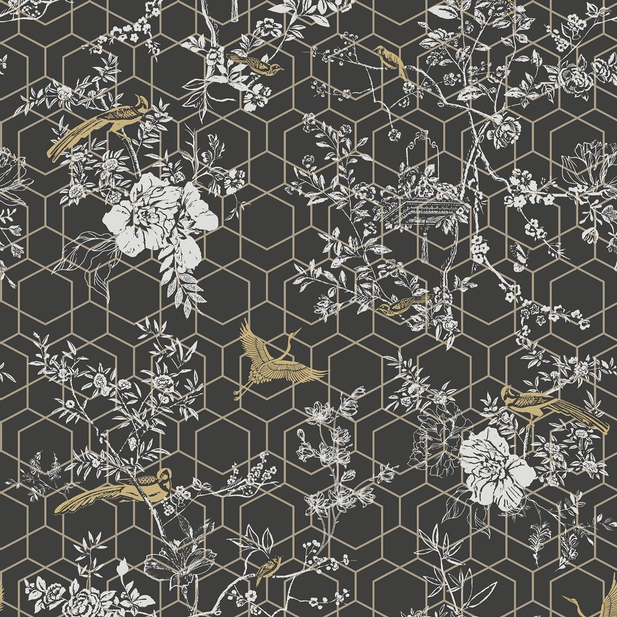 Lipsy Himara Wallpaper - Charcoal / Gold - Muriva