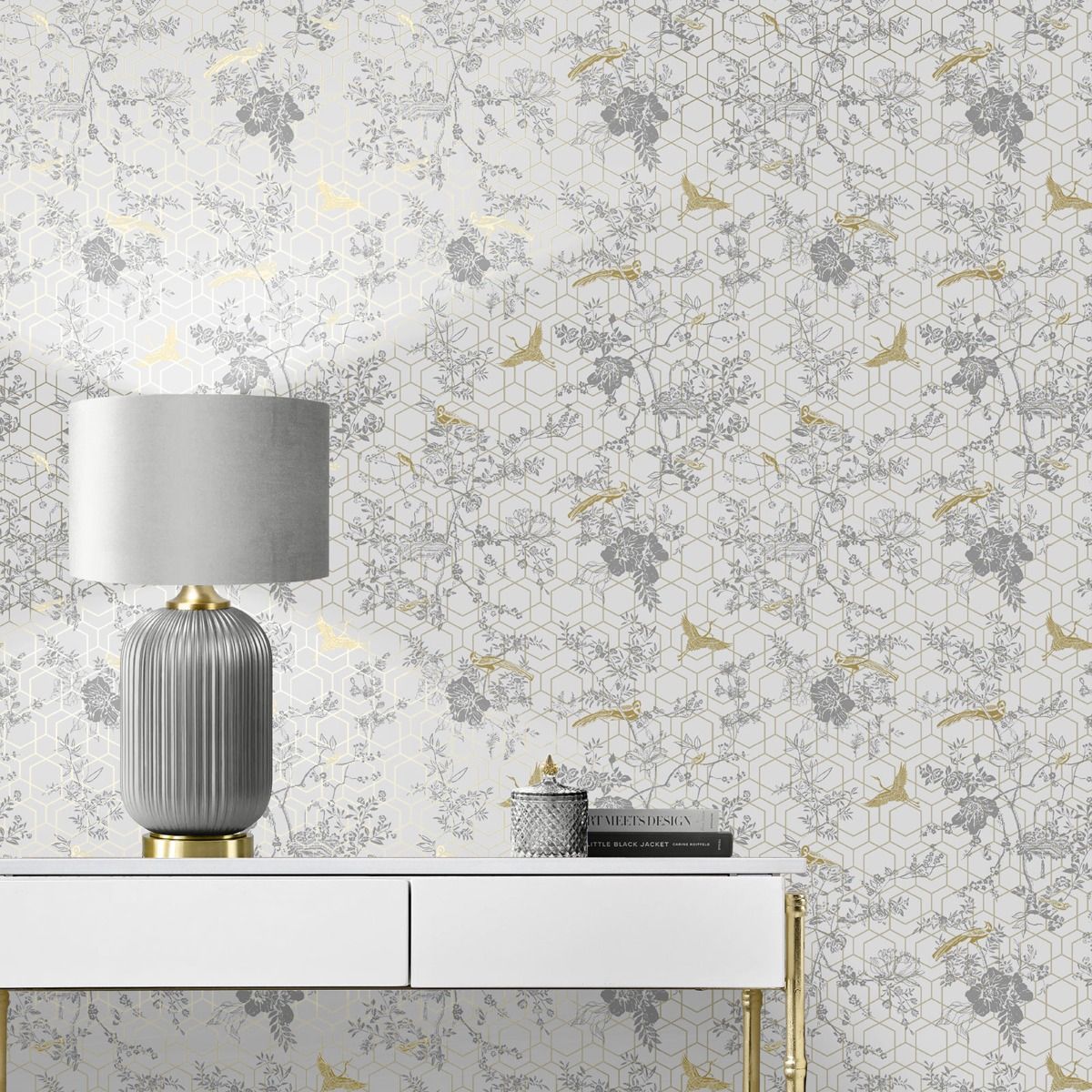 Lipsy Himara Wallpaper - Grey / Gold - Muriva