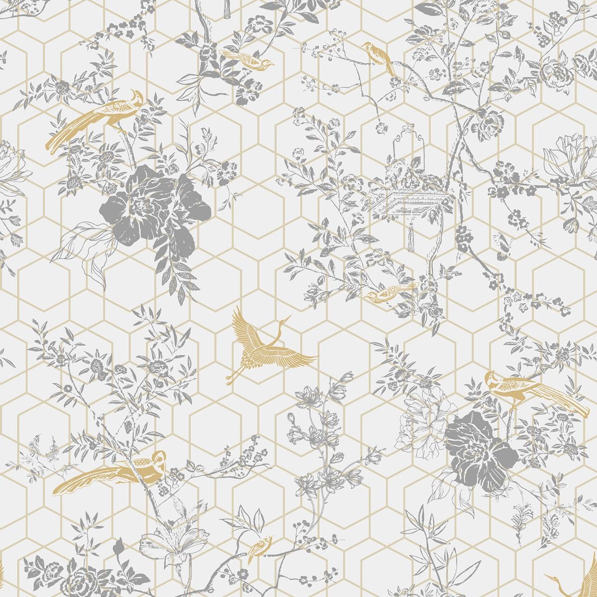 Lipsy Himara Wallpaper - Grey / Gold - Muriva