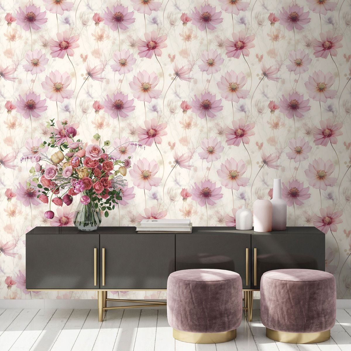 Lissa Flowers Wallpaper - Pink - Muriva