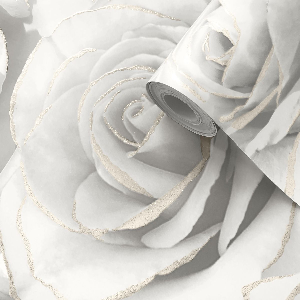 Madison Rose Glitter Wallpaper - White - Muriva