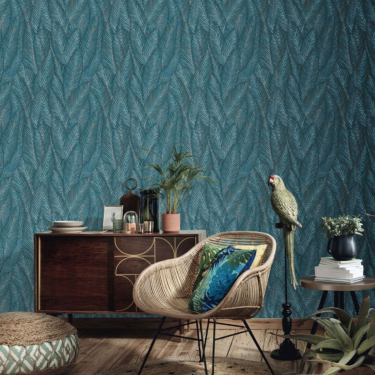 Martinique Leaf Textured Vinyl Wallpaper - Blue - Erismann