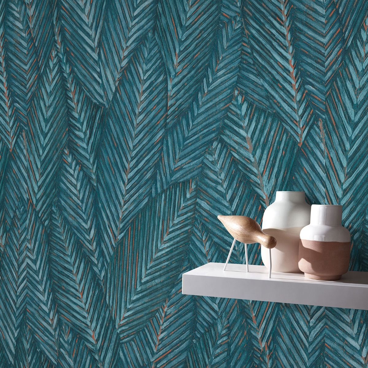 Martinique Leaf Textured Vinyl Wallpaper - Blue - Erismann