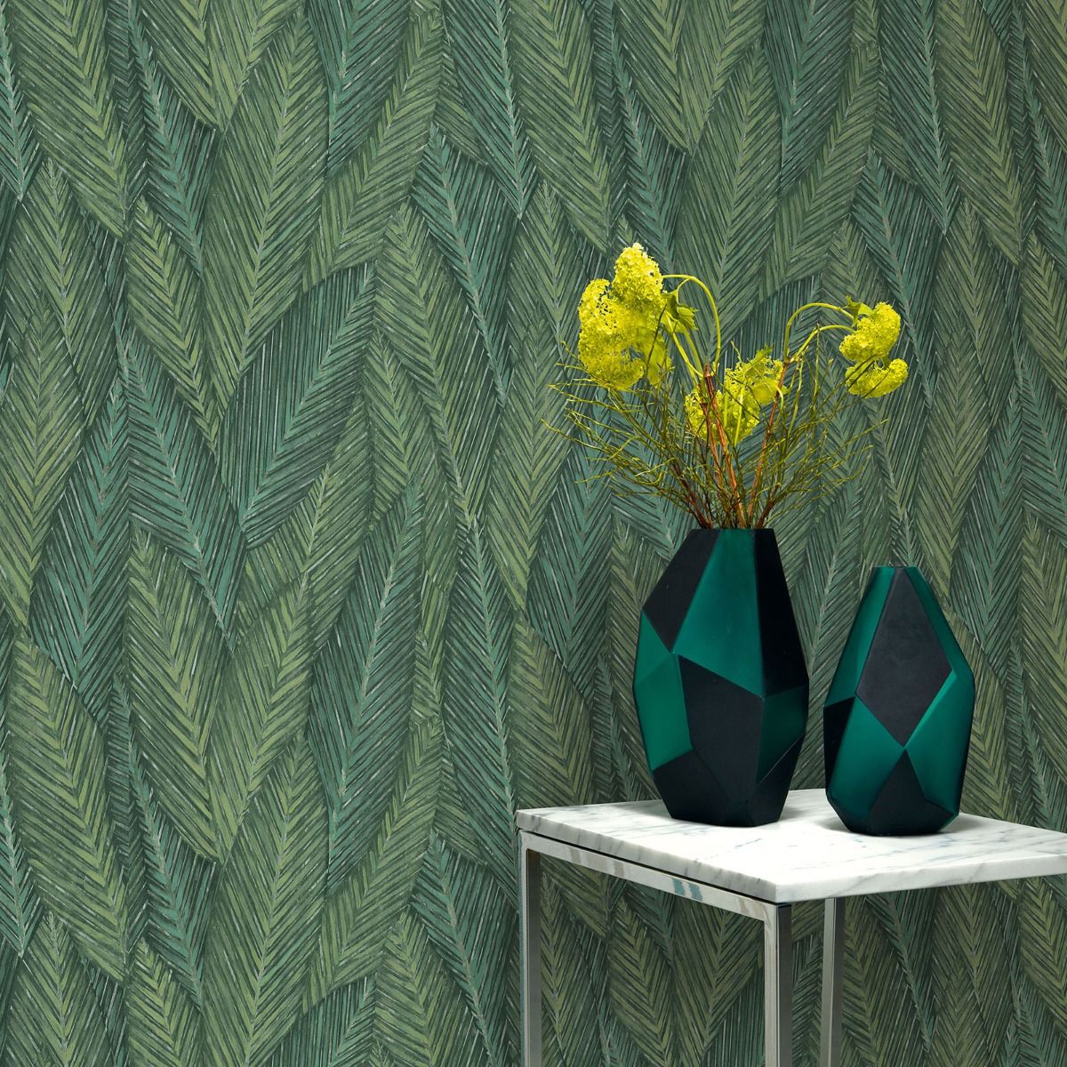 Martinique Leaf Textured Vinyl Wallpaper - Green - Erismann