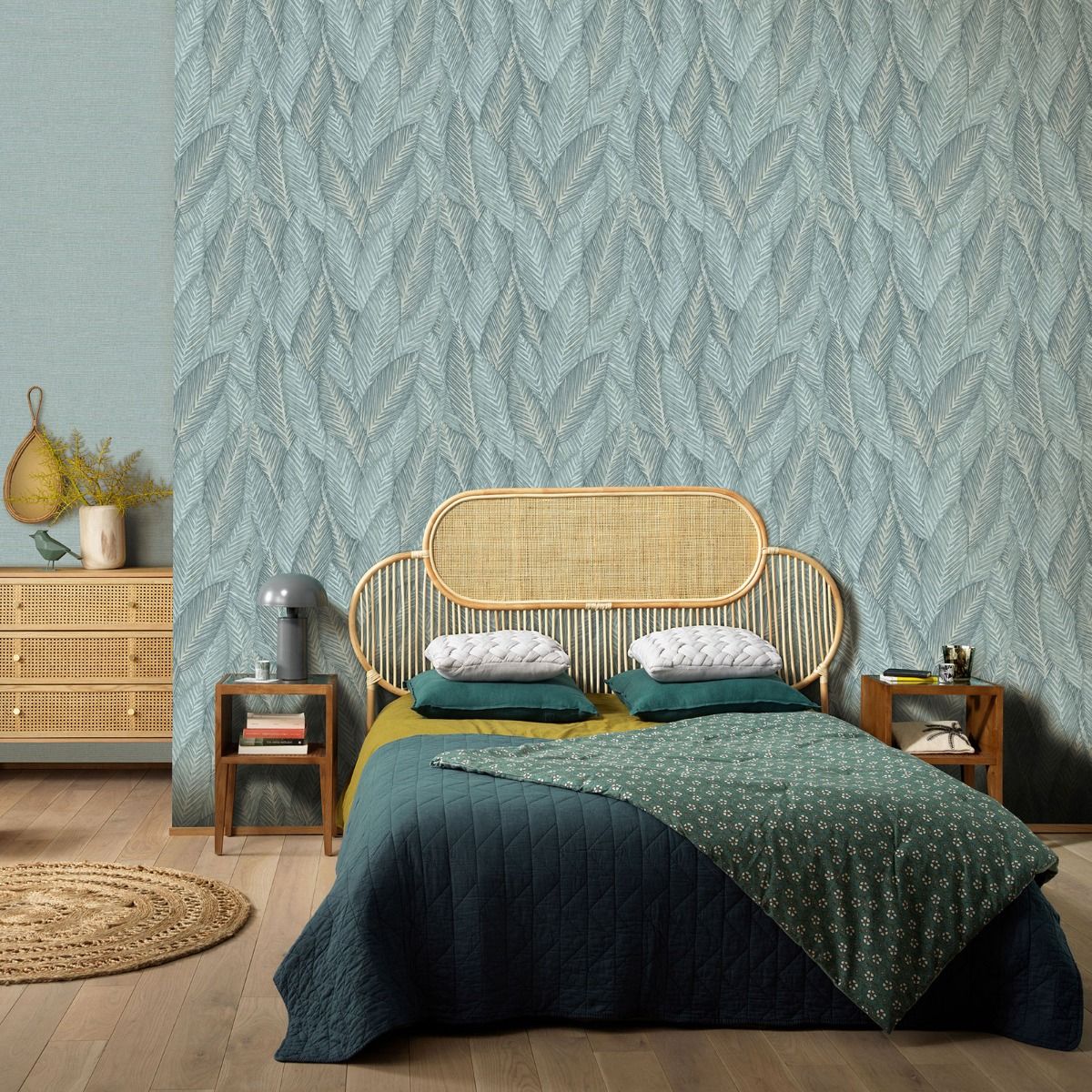Martinique Leaf Textured Vinyl Wallpaper - Sage - Erismann