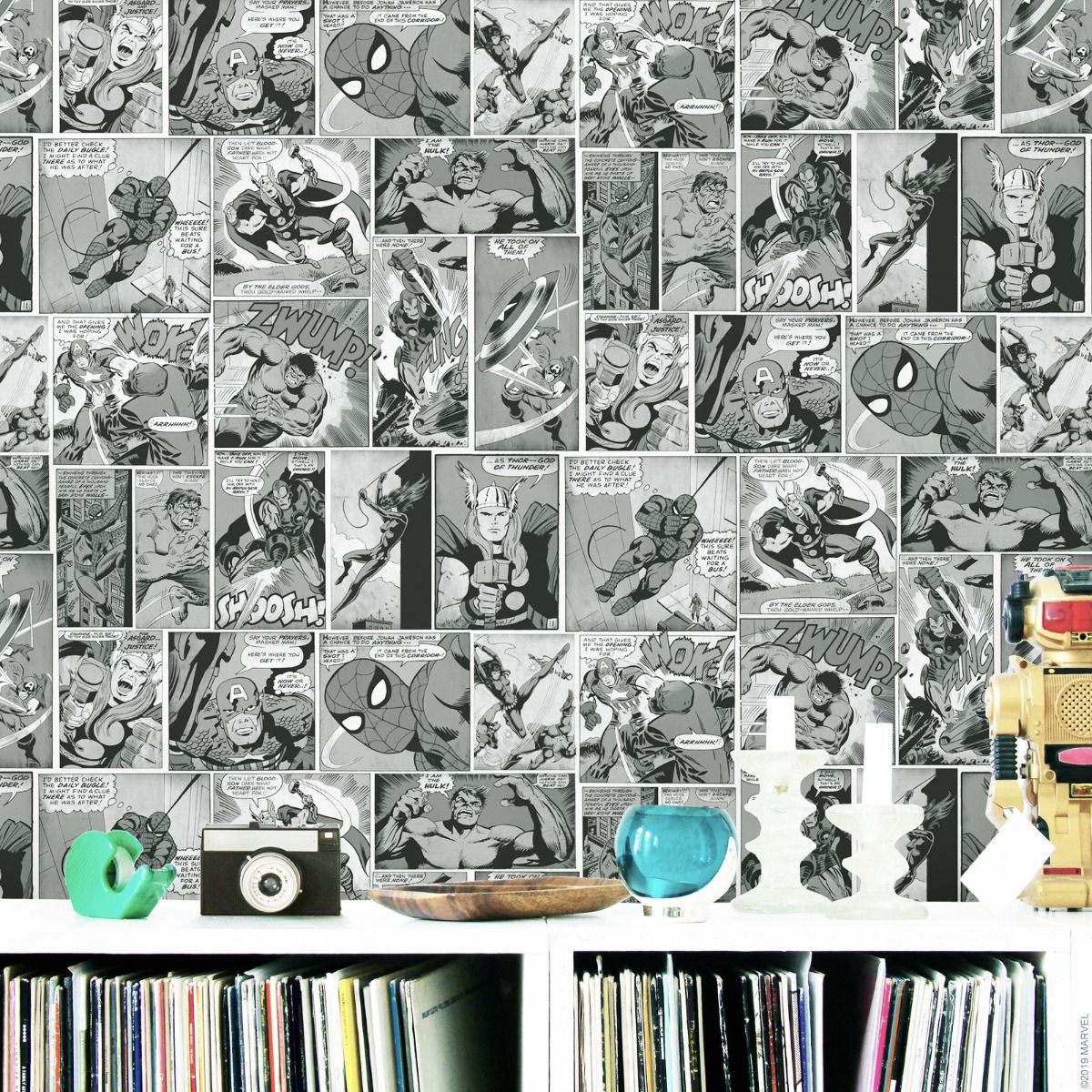 Marvel Comic Strip Wallpaper - Black & White - Muriva