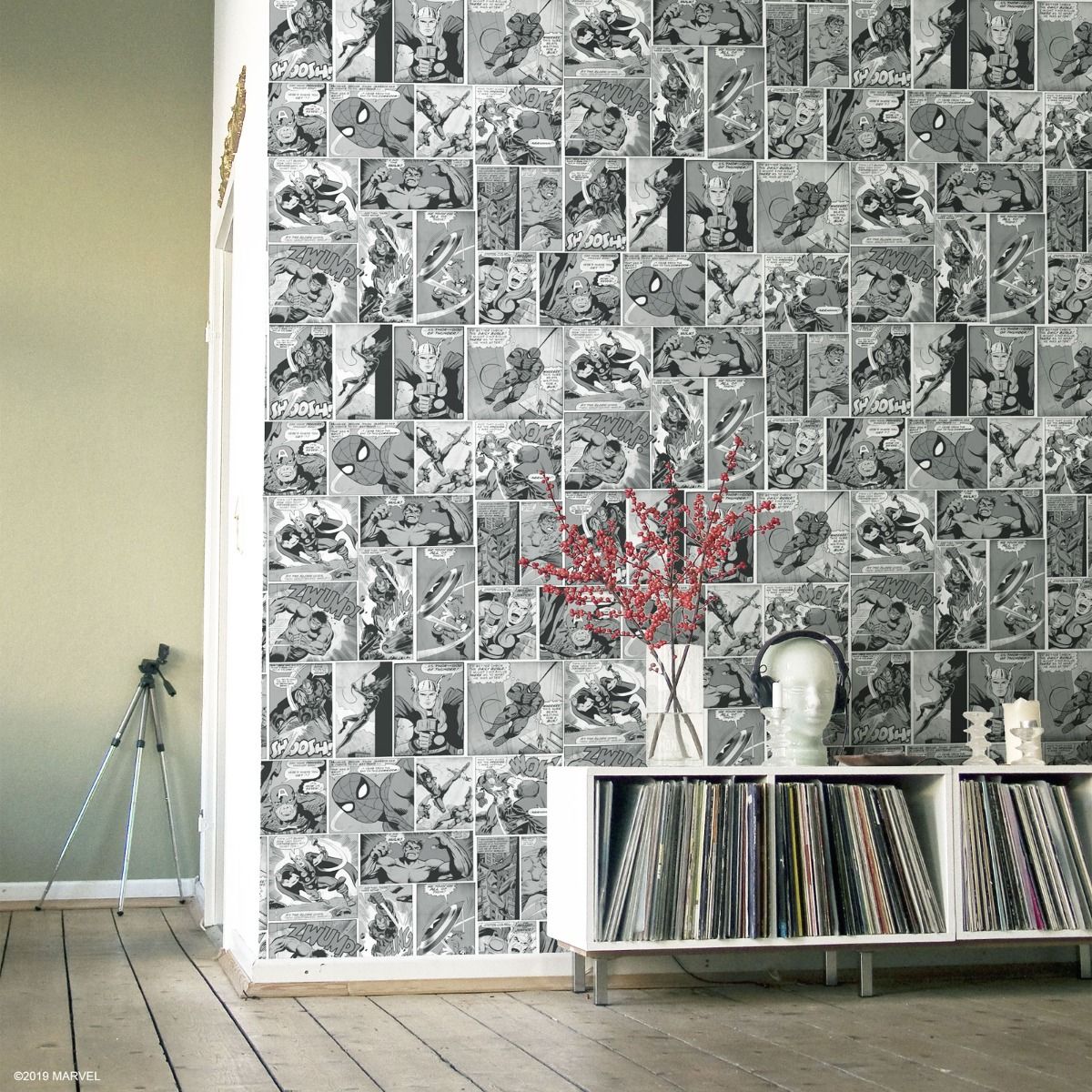 Marvel Comic Strip Wallpaper - Black & White - Muriva