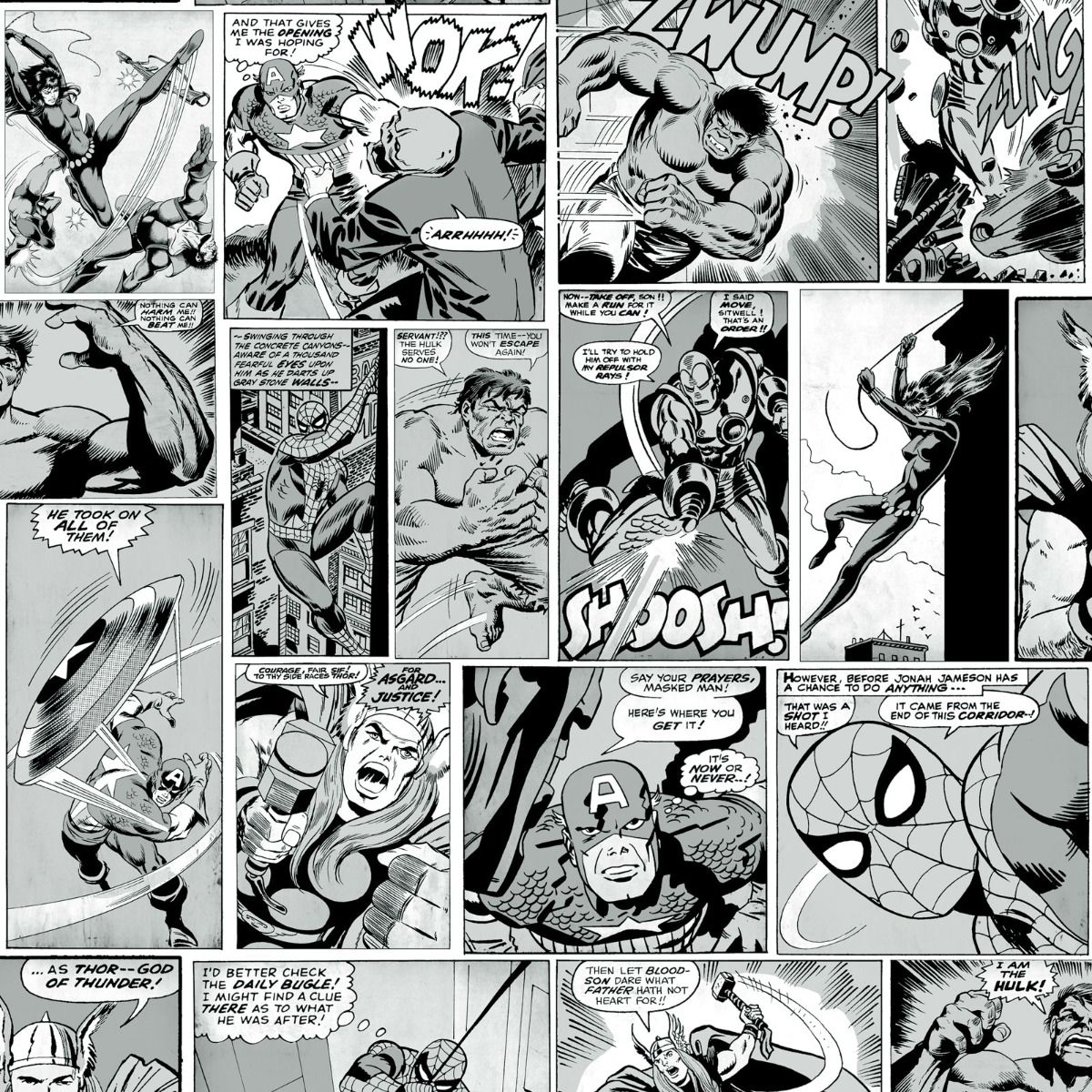 Marvel Comic Strip Wallpaper - Black & White - Muriva