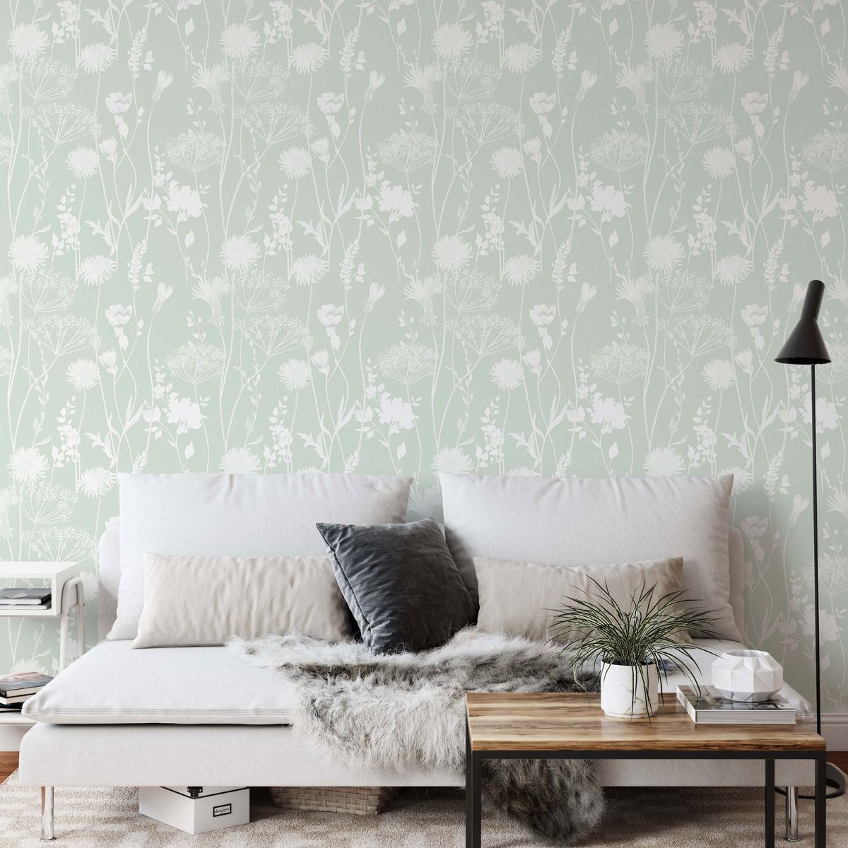 Meadowsweet Floral Wallpaper - Green - Muriva
