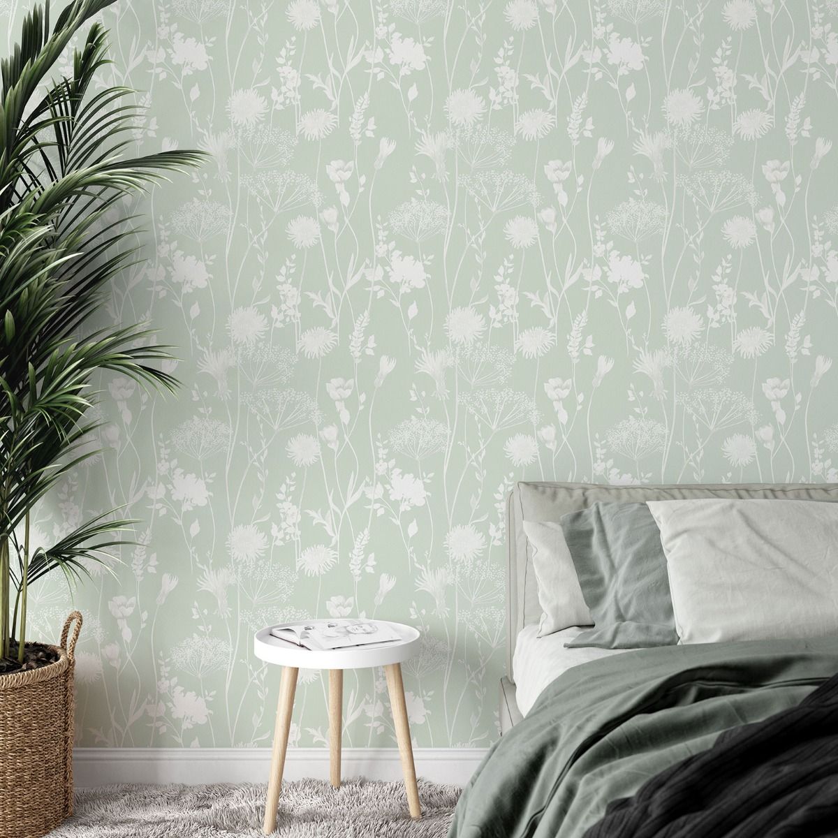 Meadowsweet Floral Wallpaper - Green - Muriva