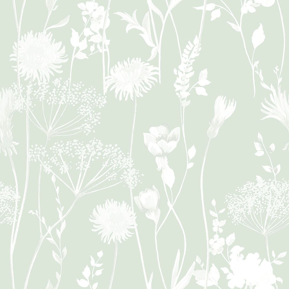 Meadowsweet Floral Wallpaper - Green - Muriva