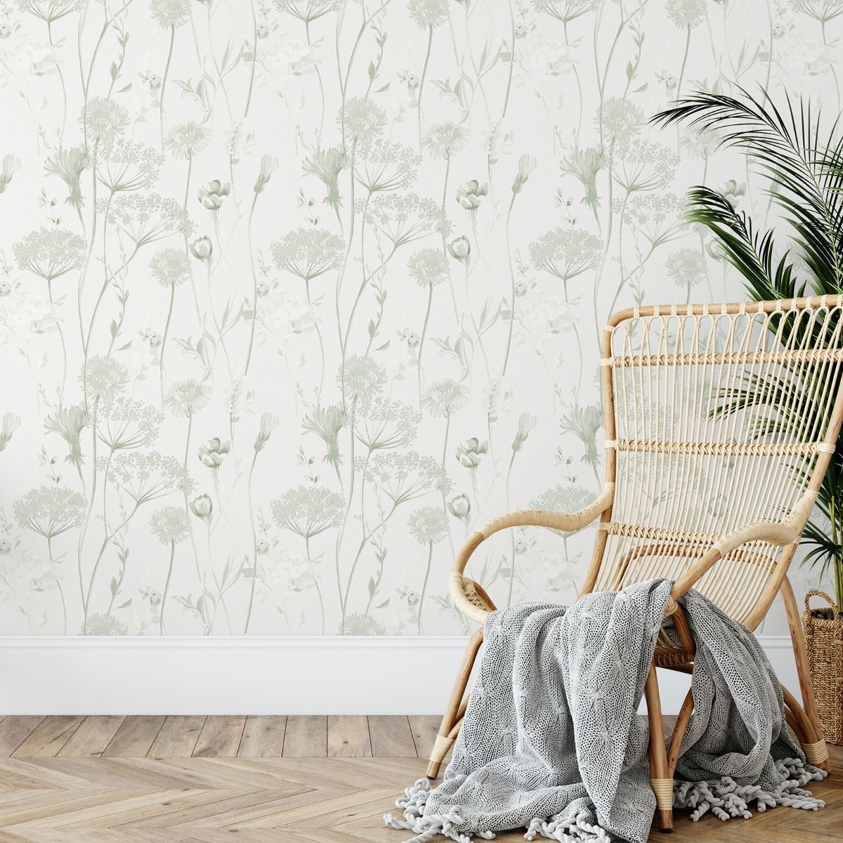 Meadowsweet Floral Wallpaper - Sage Green - Muriva