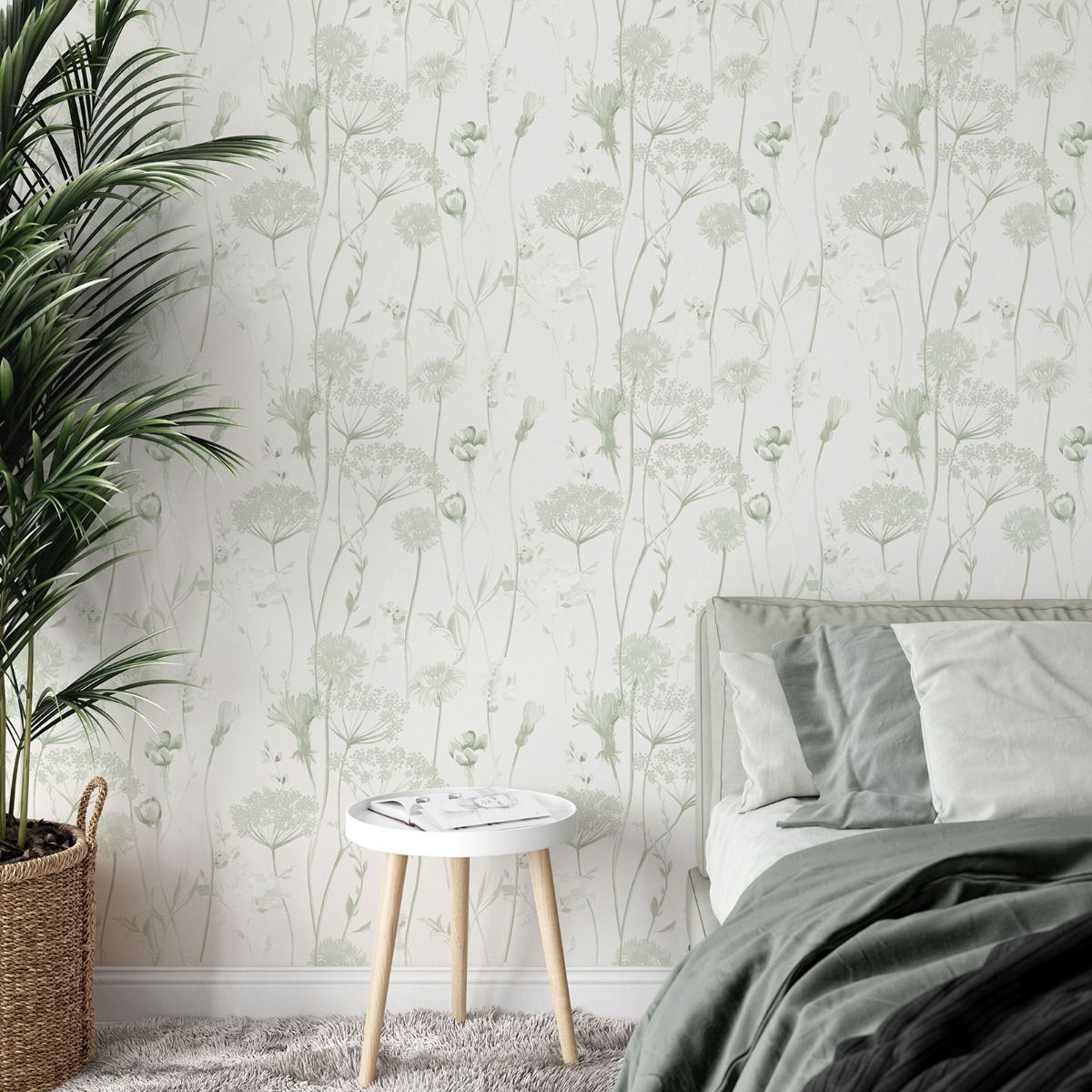 Meadowsweet Floral Wallpaper - Sage Green - Muriva