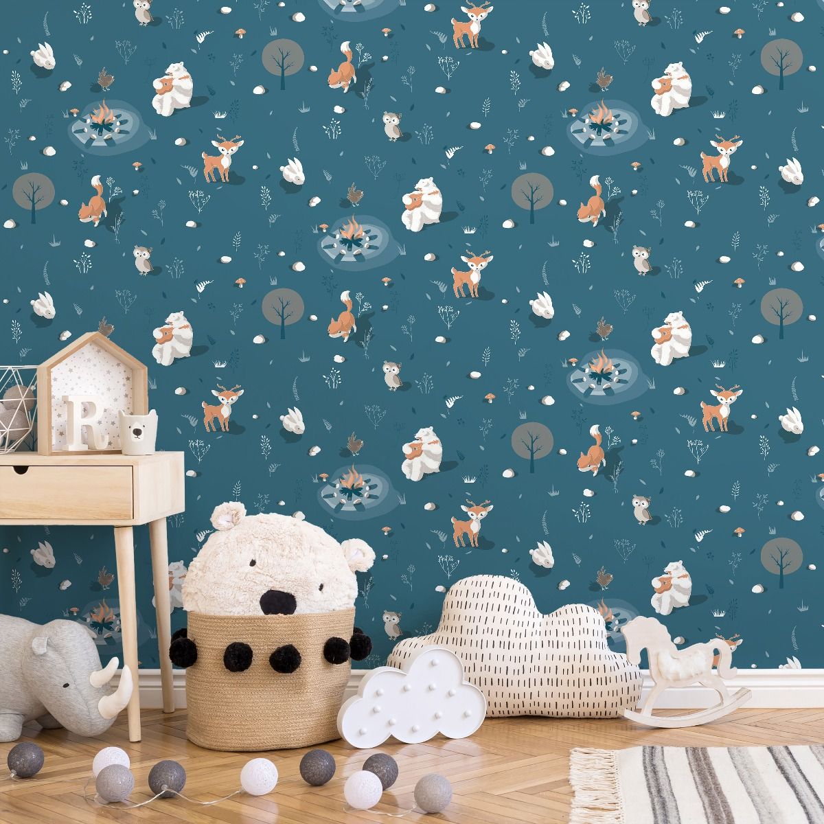 My Kingdom Around the Campfire Wallpaper - Blue - Muriva