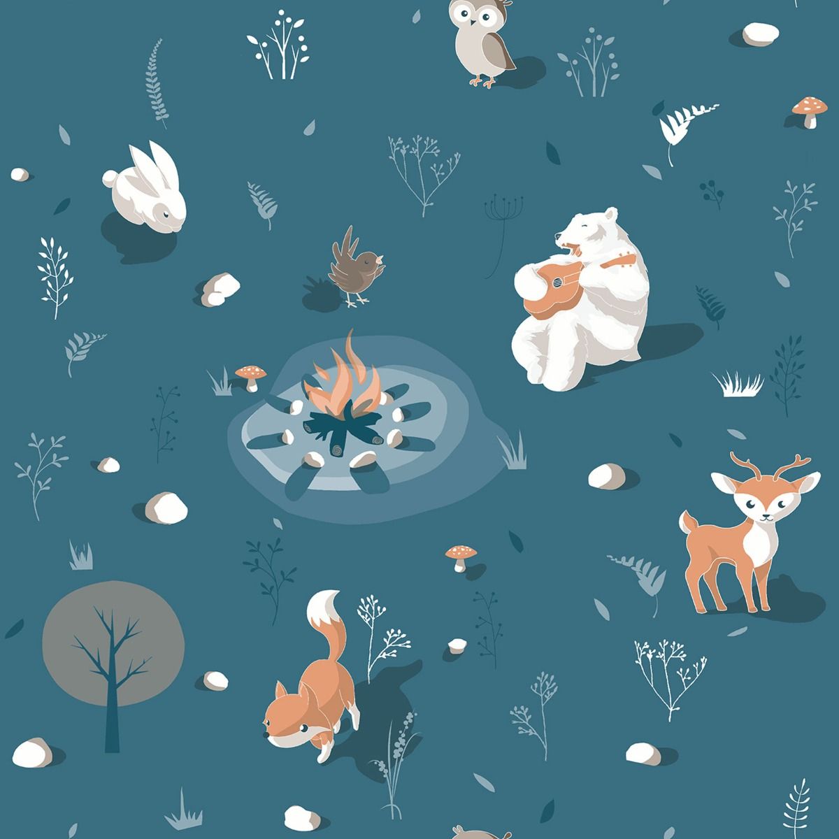 My Kingdom Around the Campfire Wallpaper - Blue - Muriva