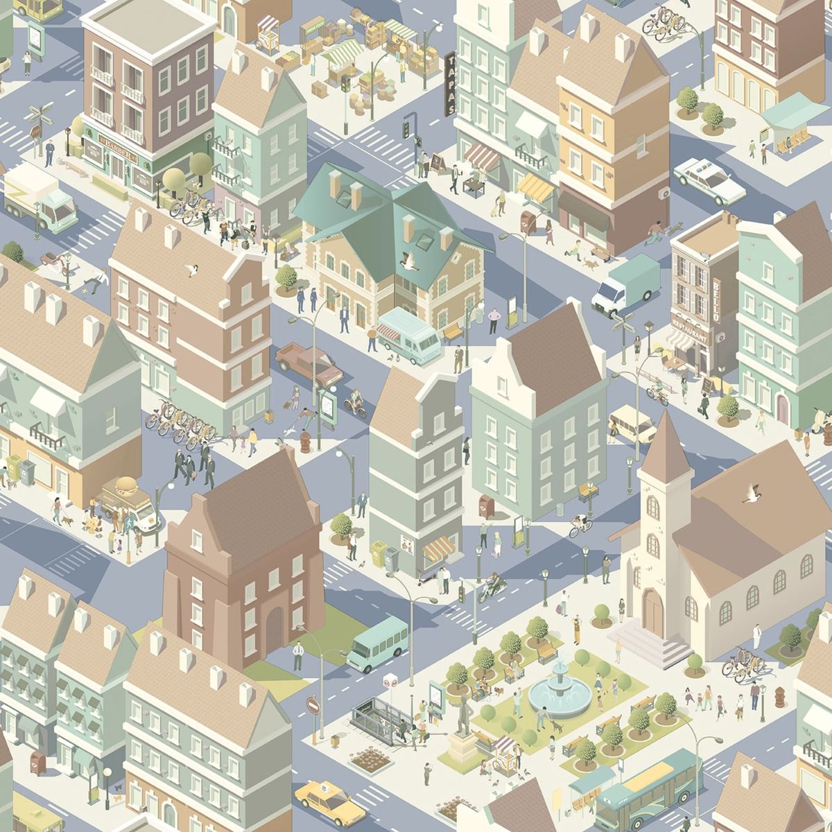 My Kingdom City Life Wallpaper - Blue & Duck Egg - Muriva