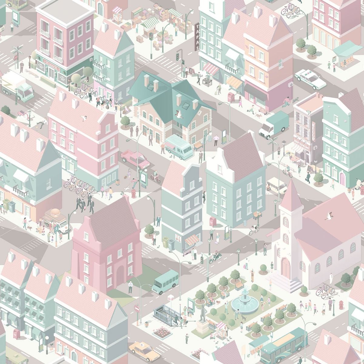My Kingdom City Life Wallpaper - Pink & Teal - Muriva