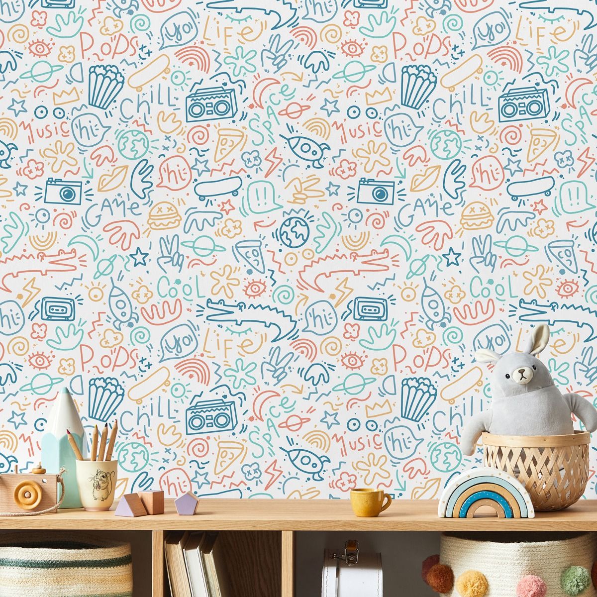 My Kingdom Doodle Wallpaper - Multi - Muriva