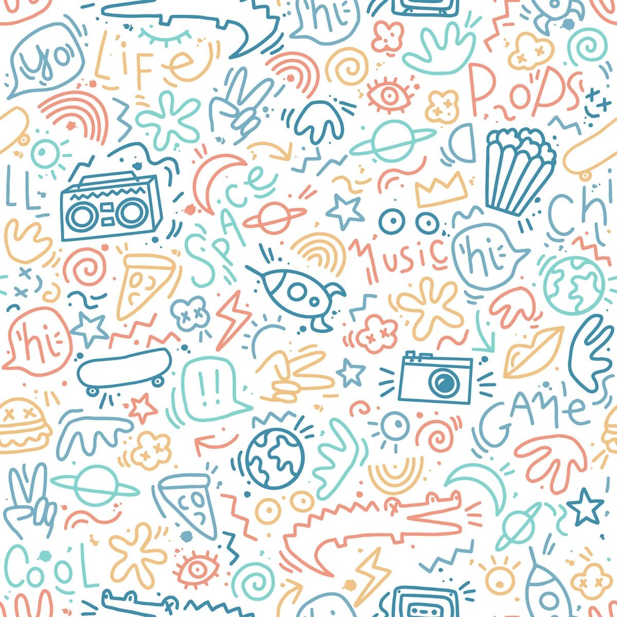 My Kingdom Doodle Wallpaper - Multi - Muriva
