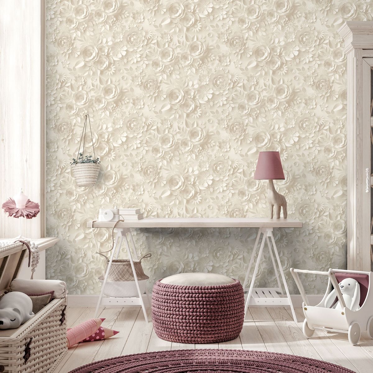 My Kingdom Origami Flowers Wallpaper - Cream - Muriva