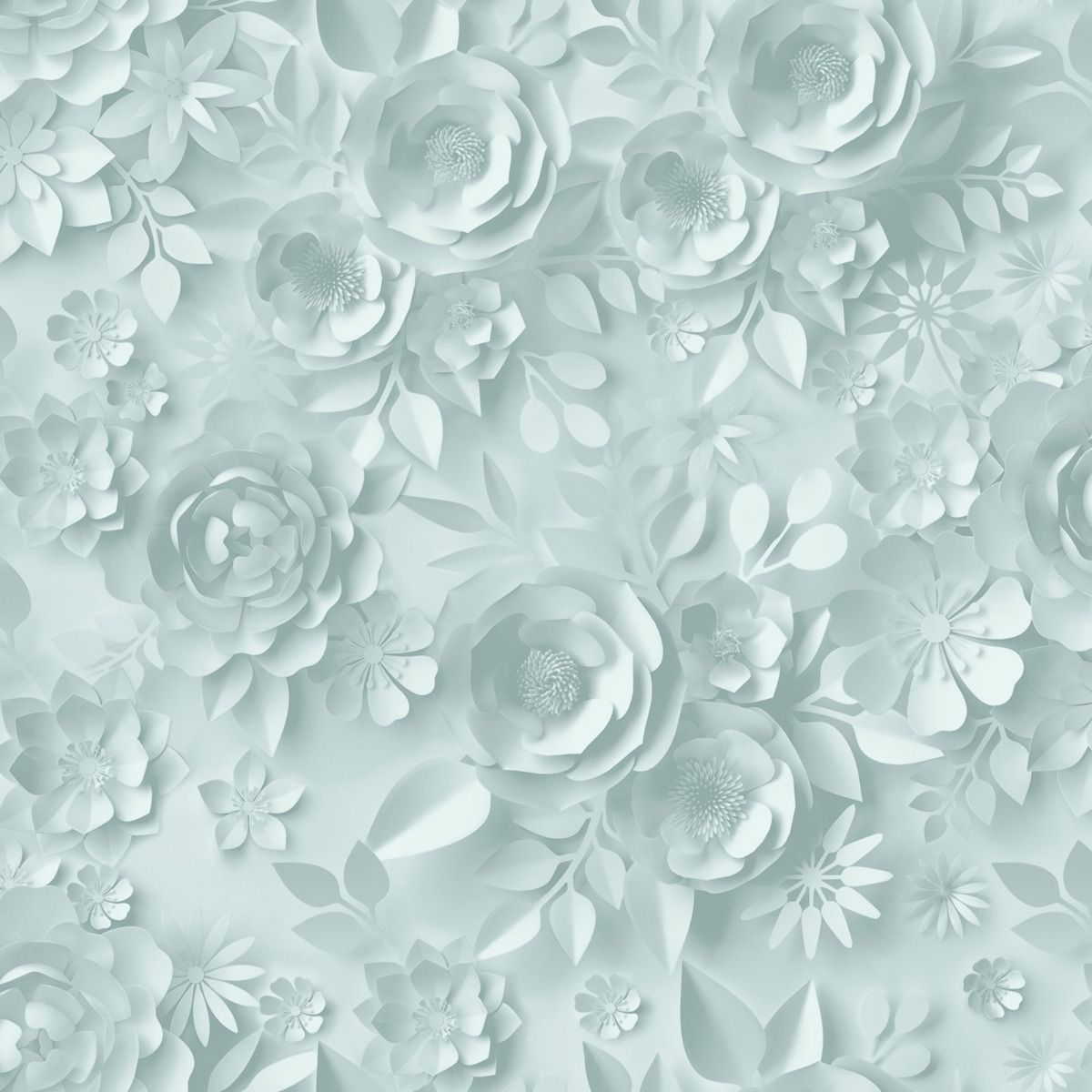 My Kingdom Origami Flowers Wallpaper - Duck Egg - Muriva