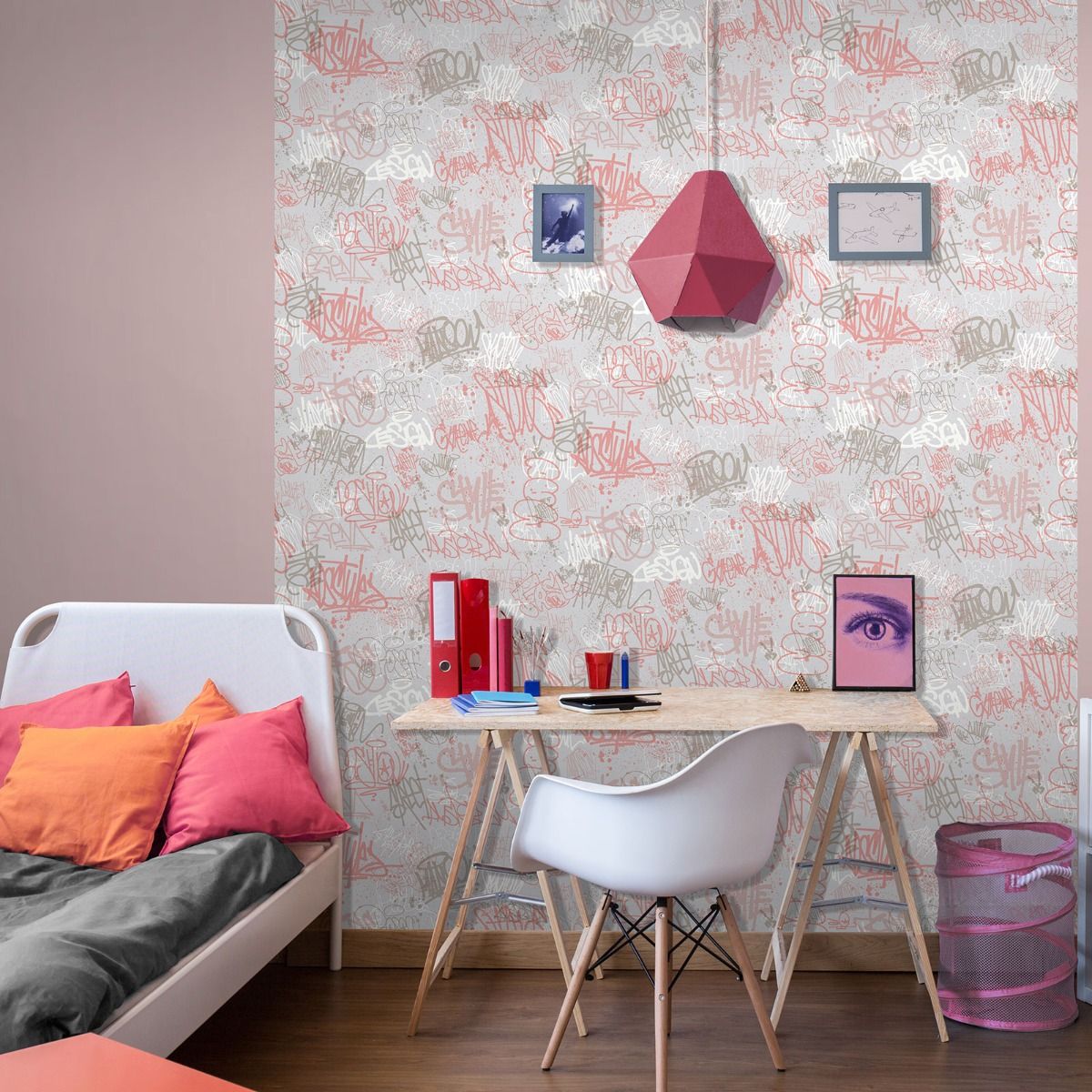 My Kingdom Sketched Wallpaper - Grey & Pink - Muriva