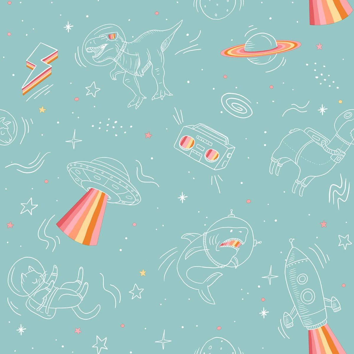 My Kingdom Space Explorer Wallpaper - Turquoise - Muriva