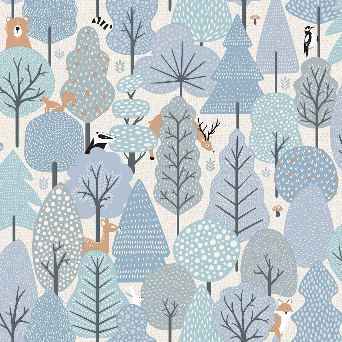 My Kingdom Wild Wood Wallpaper - Blue & Cream - Muriva