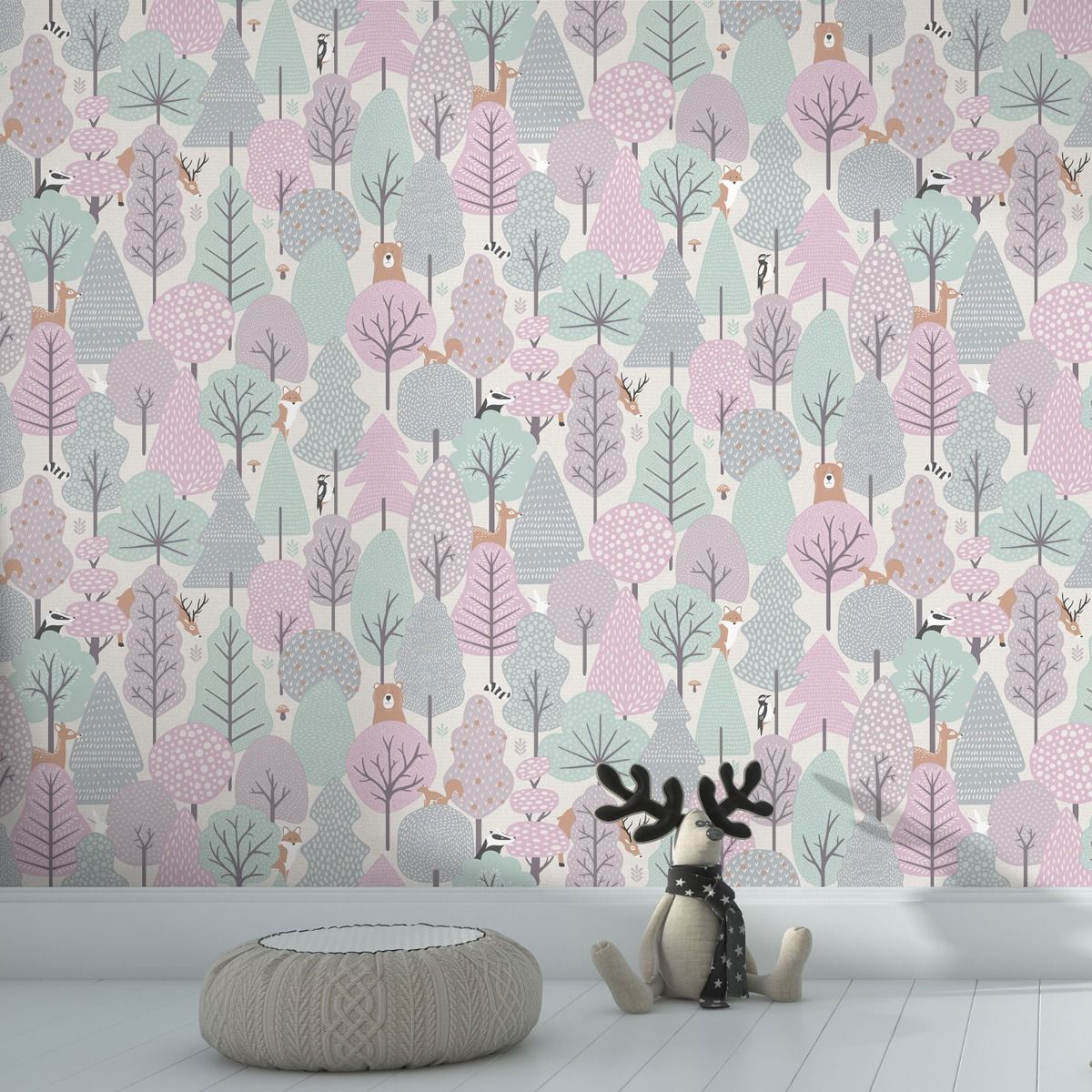 My Kingdom Wild Wood Wallpaper - Pink & Teal - Muriva