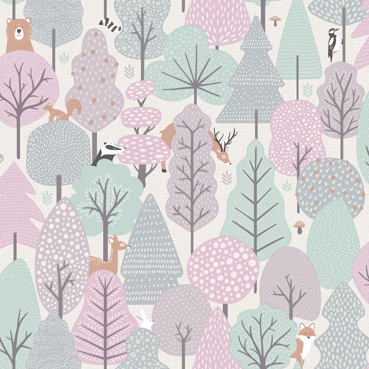 My Kingdom Wild Wood Wallpaper - Pink & Teal - Muriva