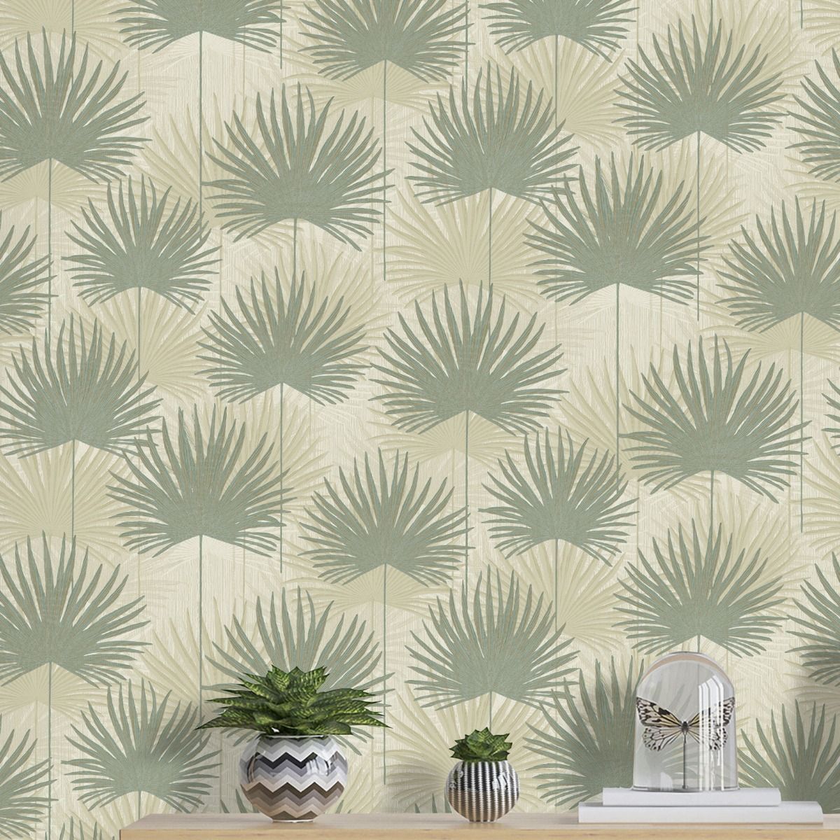 Odyssee Calypso Wallpaper - Green & Cream - Muriva