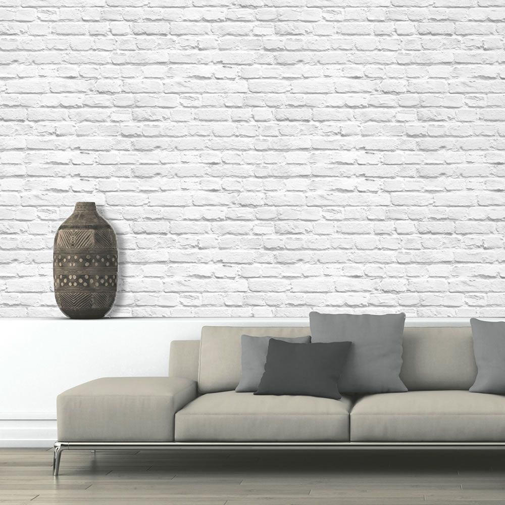 Painted Brick Wallpaper - White - Muriva