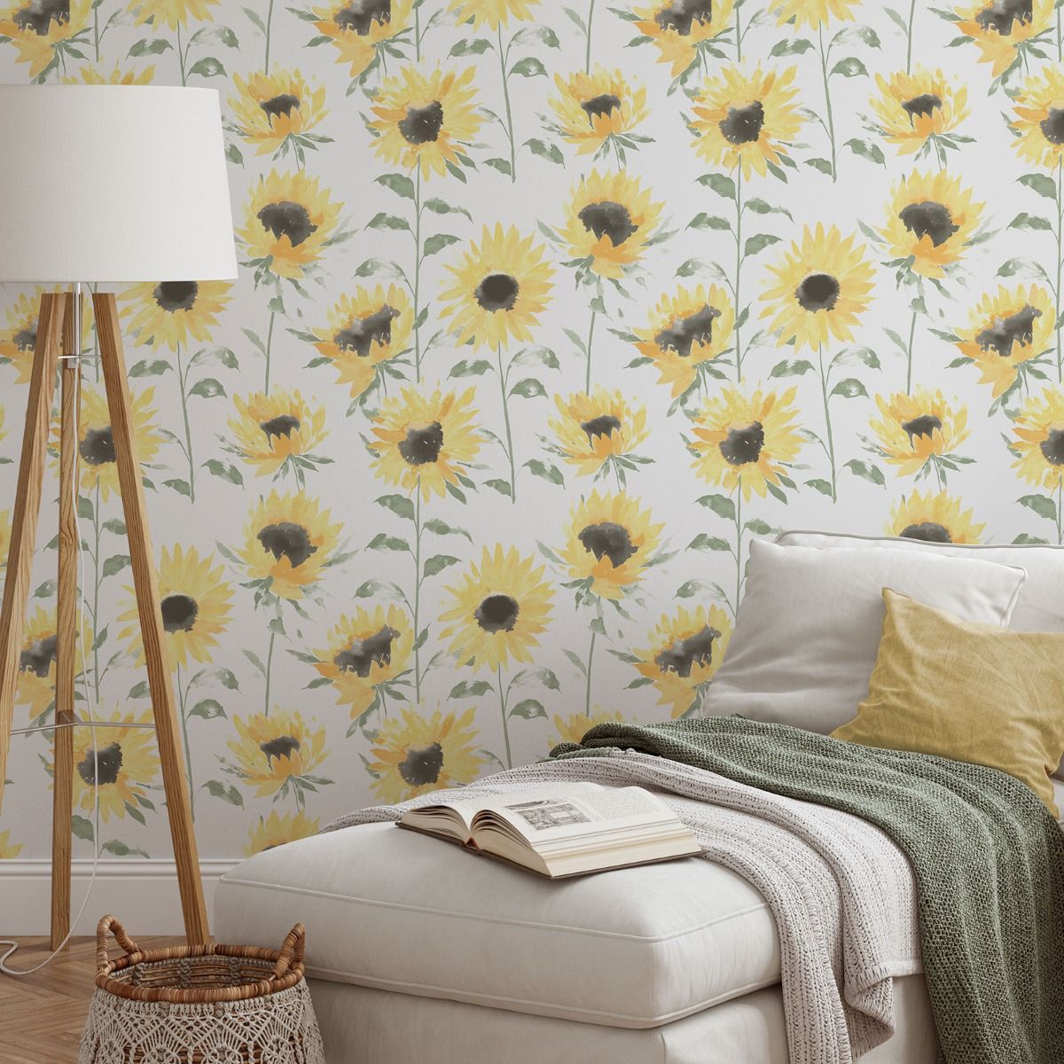 Painted Sunflowers Wallpaper - Yellow - Muriva