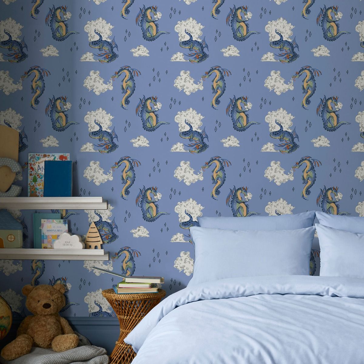 Peace Dragon Wallpaper - Blue - Muriva